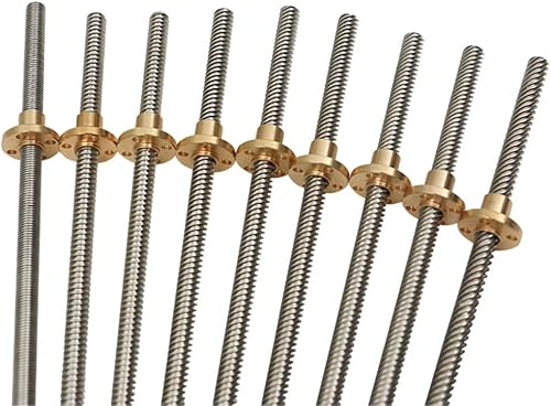 lead screw,linear motion lead screws, 3D Printer T8 Lead Screw, Lead 10mm 12mm 14mm Pitch 2mm Length 100mm to 800mm Stainless Steel Trapezoidal Rod with Brass Nut, 1pcs(Lead 14mm,600mm) - Poueer