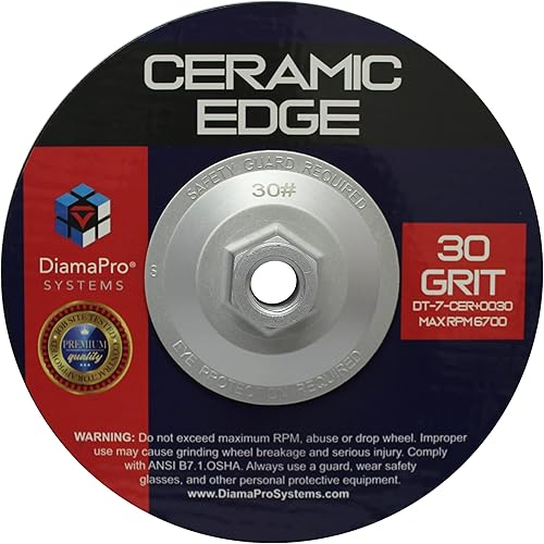 Ceramic Edge Threaded 7 Inch Ceramic Concrete Grinding Cup Wheel Grinding, Preparation, & Removing Coating (30 Grit) - Poueer