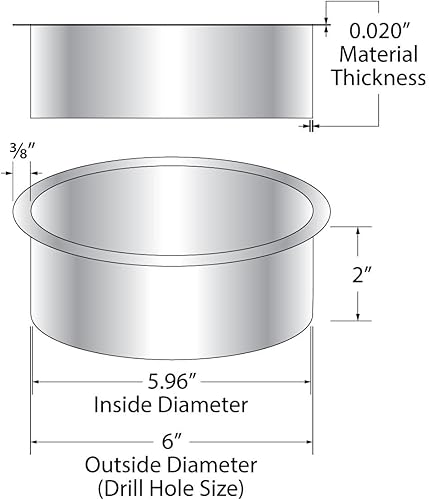 OUTWATER 10' (Nominal) Diameter x 2' Height 304 Polished Stainless Steel Trash Grommets for Countertop Inserted Trash Chutes - Poueer