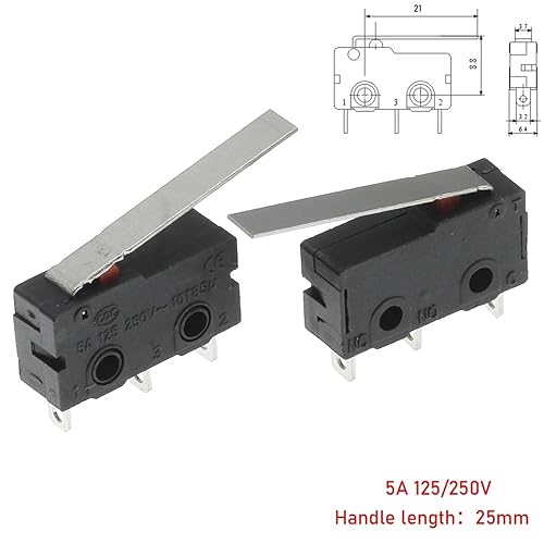 10pcs Micro Switch Copper Contact 5A 125/250V Mini Limit Switch No Nc 2/3Pin Roller Arc Rod(Left Foot with Rod) - Poueer