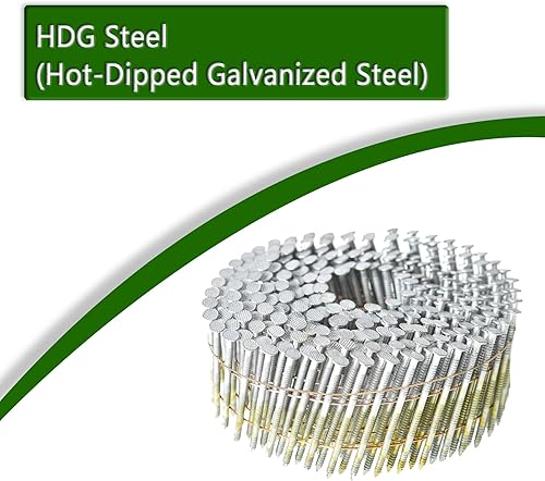 marddpair 1-3/4-Inch x .092-Inch Siding Nails 15-Degree Collated Wire Coil Full RoundHead Ring Shank Hot-Dipped Galvanized 3600 Count for Rough Nailing of Lathing and Sheathing Materials - Poueer