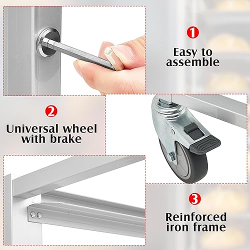 Jinei 20 Tier Aluminum Sheet Pan Rack, Commercial Bakery Rack with Wheels Baking Rack Bun Rack Pizza Pan Rack for Kitchen, Restaurant, Cafeteria, Hotel, Home, 25'' L X19'' W X70'' H - Poueer