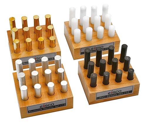 EISCO 48pc Cylindrical Bars Density Super Set - Includes 4 Sets Brass, Aluminum, PVC & Polypropylene Various Lengths Each a Wooden Storage Block Study Mass- Eisco Labs - Poueer