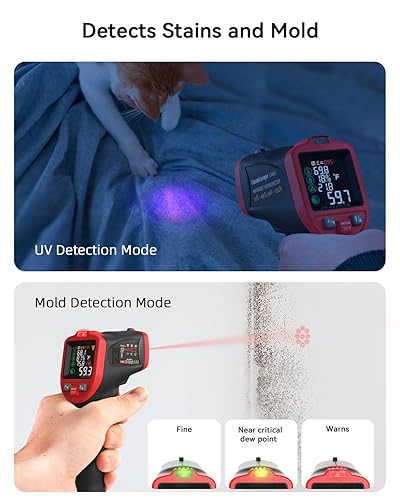 Infrared Thermometer Temperature Gun with Probe -58℉ to 1202℉, Digital Heat Surface Temp Gun, Non-Contact Laser Thermal Gun for Cooking Food, Barbecue Meat, Pizza Oven, Griddle (CM650) - Poueer