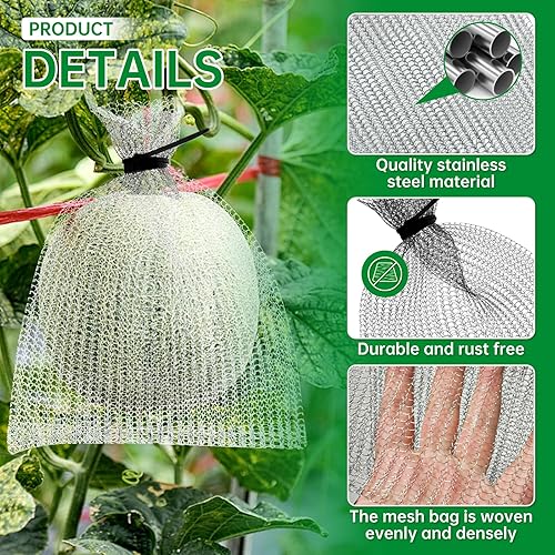 25Pcs 8 x 12 inch Fruit Protection Wire mesh Bags, 304 Stainless Steel Wire, Gophers Resistant Stainless Steel Mesh, Root Protection mesh Bag for Fruits, Berries, Vegetables - Poueer