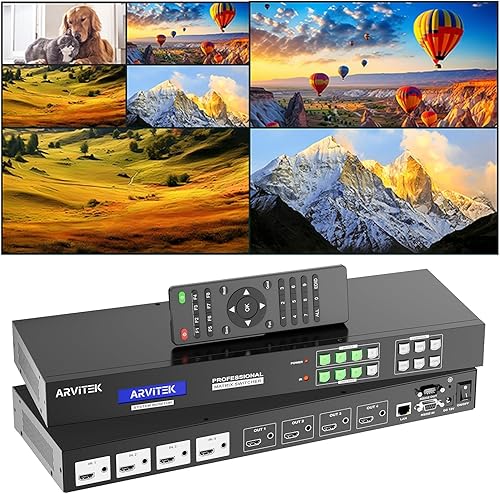 4K HDMI Video Wall Controller 3x3, Arvitek 9 TV Screens Into 1 Wall Display TV Wall Controller w/Remote, HDMI Video Splitter w/ 13 Splicing Display Mode - Poueer