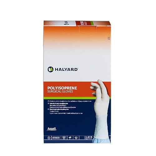 HALYARD Surgical Gloves Sterile Polyisoprene Individually Wrapped Pairs Powder Free Medical Disposable Gloves, 9.4 mil, Size 6.5 Small, White, SGL95065 (Box of 50 Pairs - 100 Total) - Poueer