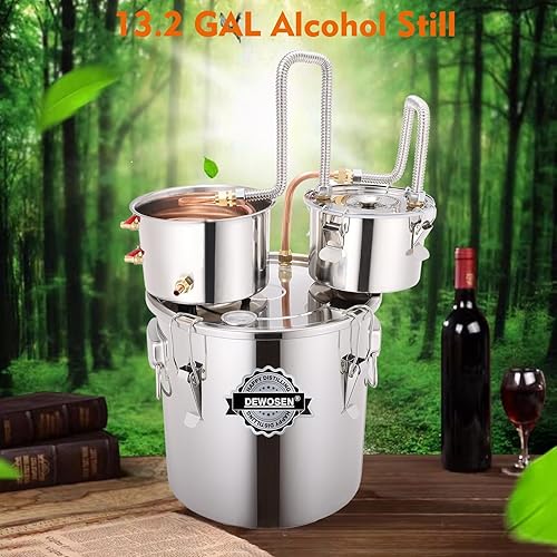 Alcohol Still 8 Gallon 2 Pots Shine Still Distillery Kit for Alcohol Stainless Steel Copper Tube Complete with Water Pump Metal Thermometer Airlock Brew Bag Proof Alcoholmeter Test Kit - Poueer