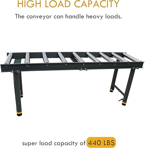 TECHTONGDA 9 Rolls Conveyor Roller Stand Adjustable Height 440LBS 65 Inch Length 18.5 Inch Width with 2.3 Inch Rollers Diameter Stainless Steel Silver - Poueer