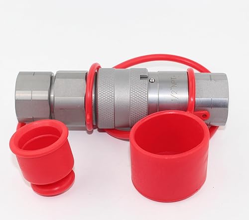 1/2'' NPT Flat Face Hydraulic Quick Connect Coupling Set Skid Steer Loader Quick Disconnect Coupler with Dust Caps ISO12.5 - Poueer