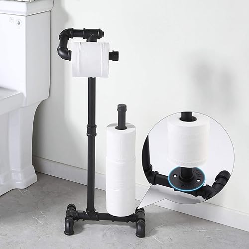 KES Toilet Paper Holder Stand with Reserve Industrial Pipe Toilet Paper Holder Bathroom Toilet Paper Storage Black, BPH503A-BK - Poueer