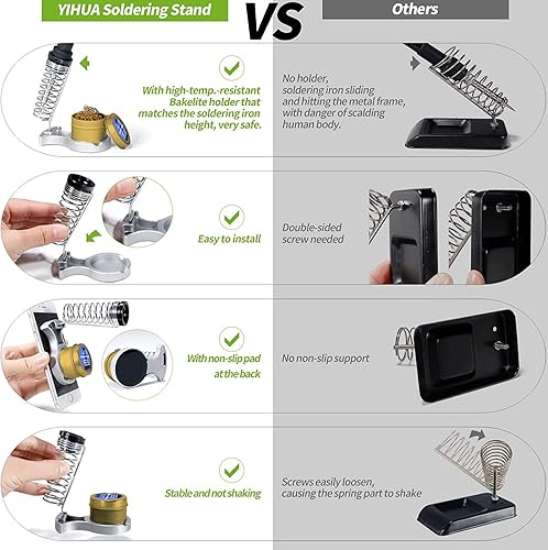 YIHUA 928D-III Soldering Iron,110W High Power, Fully Digital Display °F /°C- Temperature Control Soldering Tool, Accurate 194~896°F, with ON/OFF Switch, Iron Tip, Brass Wool, Automatic Sleep Mode - Poueer