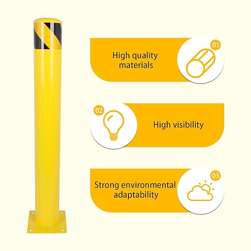 Safety Bollards Post, 36 inch Height 4.5 inch Diameter Steel Bollard Post，Anti-Collision Safety Post, Bollard Post for Parking Lots, Parks and Streets, 6 Packs - Poueer