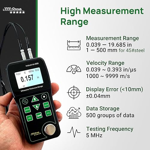 Ultrasonic Thickness Gauge Industrial-888 / Echo-Echo Mode Measure Through Coating up to 19.685mils (500 microns) / Range 0.039-19.685 in (All Material) - Poueer