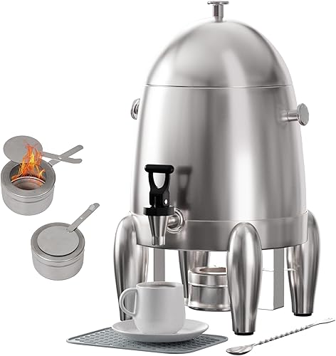Commercial Beverage Dispenser with Stand, 3 Gallon Stainless Steel Cold and Hot Water Drink Dispenser, Heating Chafer Coffee Urn with Spigot for Coffer Tea Serving on Parties, Events, Catering - Poueer
