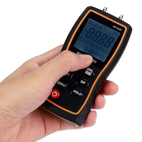Digital Differential Manometer, Dual Port Pressure Gauge Handheld Air Gas Pressure Gauge Meter 103.42KPA - Poueer