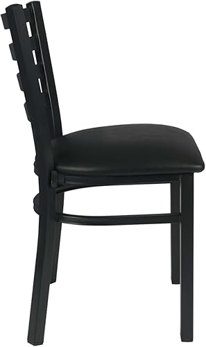 Commercial Restaurant Chair, Black Metal Ladder-Back Chair, Black Vinyl Seat, (Set of 2) (32Q-194) - Poueer