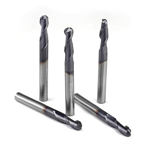 Ball Nose End Mills JESTUOUS Carbide Spiral Router Bits 2 Flute 1/4' Shank Dia. 3/4' Flute Length for Milling Metal Steels,5 Pieces - Poueer