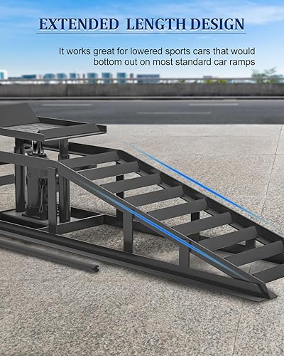 Hydraulic Car Ramps, 4-Position Adjustment, 5T 11000lbs Low Profile Car Lift Service Ramps Truck Trailer Garage,Height Hydraulic Vehicle Ramps, Lift Height 11.61-16.21 inches - Poueer