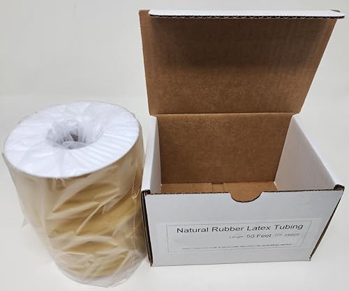 Surgical Tube Natural Rubber Latex Tubing 50ft Roll 1/8' Inner Diameter x 1/16' Wall x 1/4' Outer Diameter - Poueer