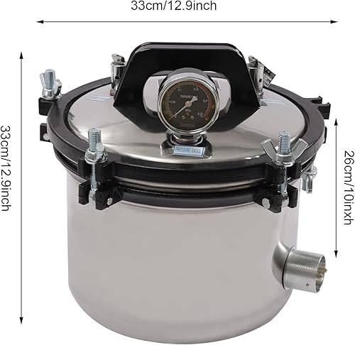 Portable Steam Autoclave Ster𝒊l𝒊zer, 8L/2.11Gal 1.2KW 110V 264.2℉ Stainless Steel High Pressure Steam Cleaning Machine Desktop Ster𝒊l𝒊zer Equipment for Laboratory and Home Use - Poueer