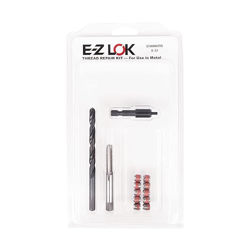 E-Z LOK Metal Thread Repair Kit Tool and Stainless Steel Threaded Inserts Standard Wall 8-32 x 5/16-18 - Poueer