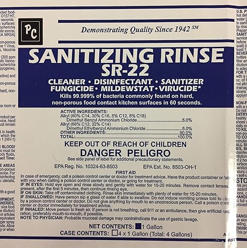 Hospital Grade Disinfecting and Sanitizing Rinse SR-22 CONCENTRATE- Makes 160 Gallons of Cleaner! - Poueer