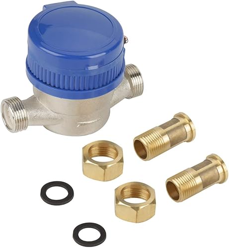 Cold Water Meter, 1/2 inch Thread Water Meter with Fittings and A Protective Cover for Garden and Home Usage - Poueer