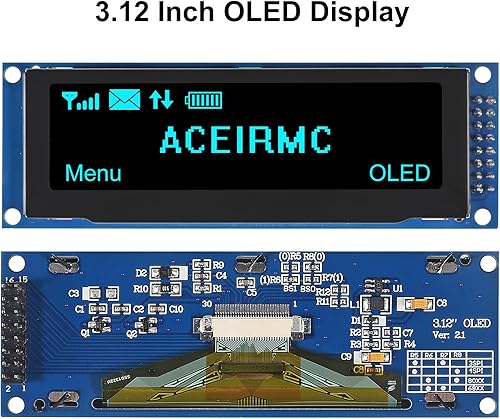 2pcs 3.12 inch OLED Display 256x64 OLED LCD Display SSD1322 Module 16pin Parallel SPI Soldering for Arduino (Green) - Poueer
