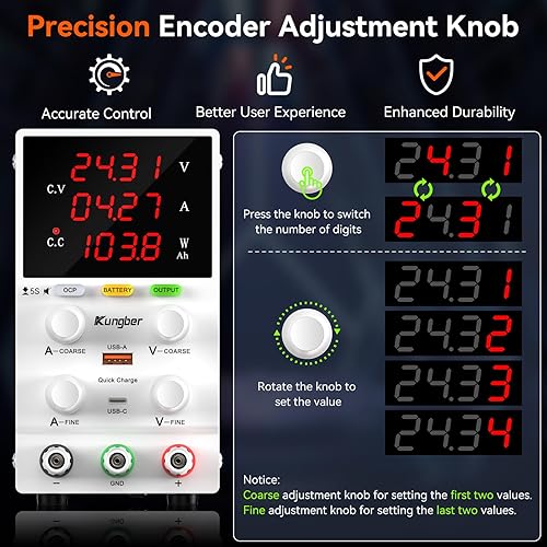 DC Power Supply Variable, 30V 10A Adjustable Switching Regulated DC Bench Power Supply with Intelligent Charging Mode, 18W USB Interface, Precision Encoder Knob (Black) - Poueer