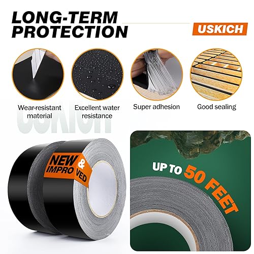 USKICH Deck Joist Tape, 2' x 50' Butyl Waterproof Flashing Tape - 10 Pack for Decking, Long-Lasting Protection Guard - Poueer