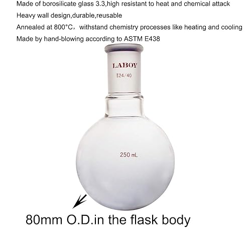 Laboy Glass 1000mL Single Neck Round Bottom Boiling Flask Heavy Wall with 24/40 Joint Heating Reaction Receiving Flask Organic Chemistry Lab Glassware - Poueer