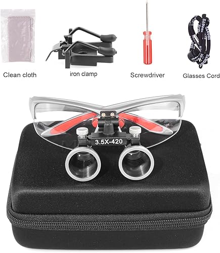 3.5x420 MM Angle Adjustable Binocular Loupes Magnifier Glasses Lab Magnification loupes with Black Cloth Case (Blue) - Poueer