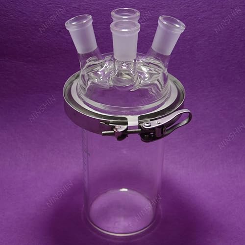3000mL 24/40 Four Necks,Glass Cylinder Reactor,3 Litre Flat Bottom Reaction Flask - Poueer