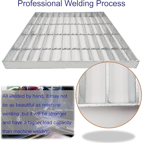 Galvanized Steel Drain Grate with Base, 16x16 Outdoor Drain Cover and Frame, B Class Sewer Grate with Lip, Durable Heavy Duty Channel Grate, Sliver Square Drainage Grate Driveway - Poueer