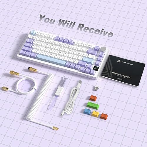 ATTACK SHARK X820ULTRA Wireless Gaming Mechanical Keyboard with TFT Smart Display&Knob,Side Printed PBT,Gasket Mounted 75% TKL Keyboard,BT5.0/2.4GHz/USB-C,RGB Backlit（White Contour,Shark Switch - Poueer