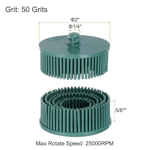 HARFINGTON 5pcs Bristle Disc 2' 50 Grit Abrasive Brush Deburring Electric Disc Brush with Quick Change Roll Lock Abrasive Coating Removal Disc for Metal, Green - Poueer