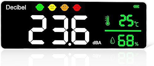 Decibel Meter Wall Hanging Sound Level Meter,5-in-1 Classroom Noise Meter Large LED Display Noise+Time+Temperature & Humidity Meter for Home, Studio, Factory, Classroom Noise Meter - Poueer