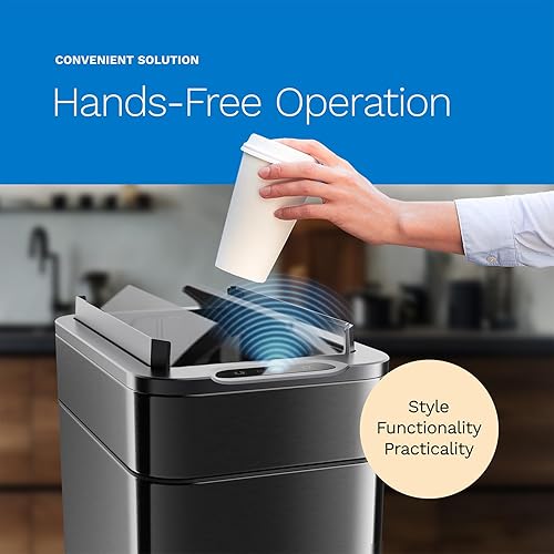hOmeLabs - 13 Gallon Kitchen Trash Can - Retractable Automatic Sensor Butterfly Lid, Space-Saving Design, Easy to Clean, Battery-Operated with Batteries Included - Stainless Steel - Poueer