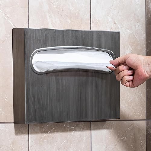 Toilet Seat Cover Dispenser - Enhanced Anti-Fingerprint Coating, HighQuality Stainless Steel, Wall-Mounted for Commercial Bathrooms - Holds 250 Seat Covers - Gold - Poueer