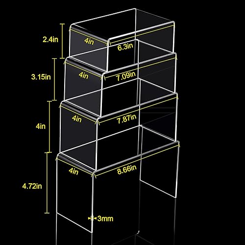Chuangdi 20 Pcs Acrylic Display Risers, Clear Product Stand, Jewelry Display Riser Shelf Showcase Fixtures for Figure Dessert Cupcake Candy Action Showcase(Super Large Set) - Poueer