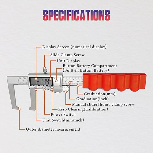 Disc Brake Rotor Micrometer, 6 Inch Brake Rotor Caliper Measuring Tool of Inch and Millimeter Conversion Stainless Steel Electronic Vernier Caliper Auto-Off Feature Electronic Gauge with LCD Screen - Poueer
