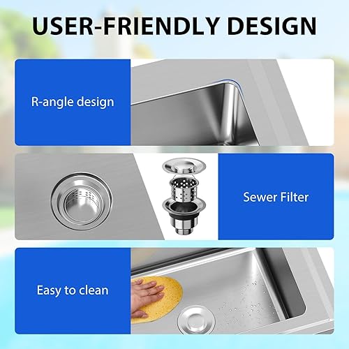 Stainless Steel Utility Sink with Pull-Down Faucet - 47x18x32 Inch Freestanding Double Bowl Commercial Sink Set, NSF Certified for Kitchen, Restaurant & Garage Use - Poueer