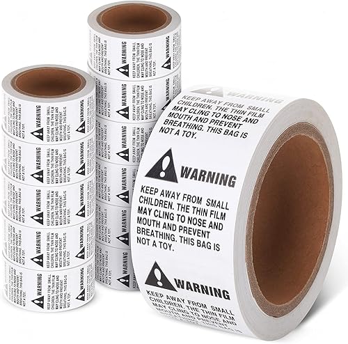 Shop4Mailers Warning Suffocation Labels, Keep Away from Small Children, for Shipping and Packing, 2' x 2' Rolls of 500 (12 Rolls/6000 Labels) - Poueer