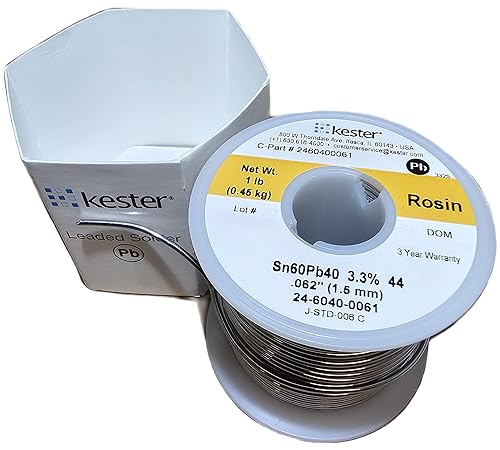 Kester Solder24-6040-0061 Solder Wire, 60/40 Sn/Pb, 190°C, 453.592G, Diameter: 0.062'Inch (1.50mm), Kester 'Yellow' Label (Rosin) - Poueer