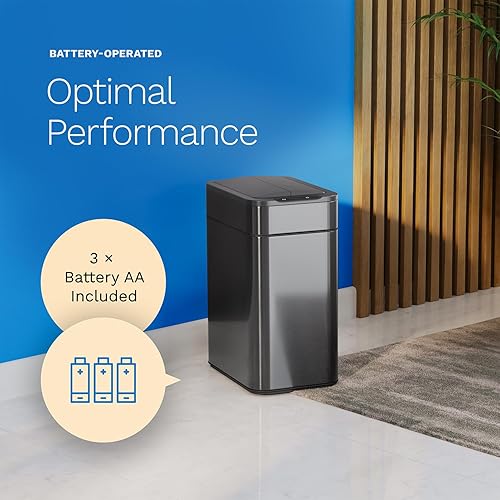 hOmeLabs - 13 Gallon Kitchen Trash Can - Retractable Automatic Sensor Butterfly Lid, Space-Saving Design, Easy to Clean, Battery-Operated with Batteries Included - Stainless Steel - Poueer
