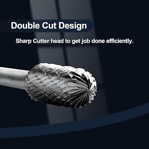 Carbide Burr Set 10pcs Die Grinder Bits 1/4'(6.35MM) Shank Double Cut Tungsten Carbide Rotary Burr Compatiable with Most Rotary Tools for Die Grinder Steel Welds Wood Carving Cutting Polishing - Poueer