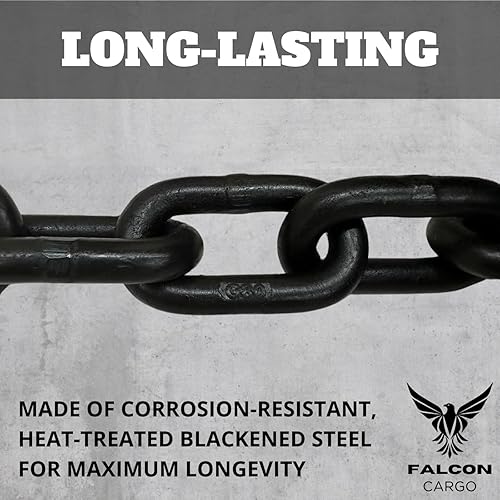 4-Pack Falcon Cargo 1/4' X 20' Grade 80 Transport Binder Chain - 3,500 LBS WLL - Clevis Grab Hook, Tie-Down, Towing - Poueer