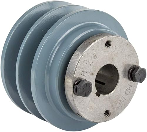 2BK34H Cast Iron 3.5' Dual Groove Pulley 2 Belt B Section 5L with 7/8' Sheave Bushing - Poueer