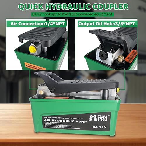 10,000 PSI Hydraulic Pump,Hydraulic Foot Pump(Single Acting),Air Actuated Treadle Foot Pump Green - Poueer